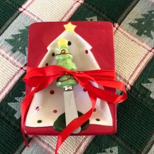 Christmas Tree small serving dish and spreader